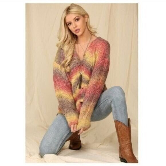 V-NECK OMBRE FALL KNIT SWEATER-NEW - Picture 4 of 6